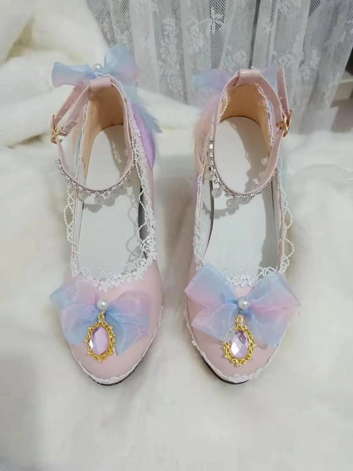 Trendy Chunky Heel Pumps for Casual Wear--Sohiwoo Japanese sweet lolita shoes kawaii girl round head high heel shallow mouth kawaii shoes cosplay loli daily single shoes