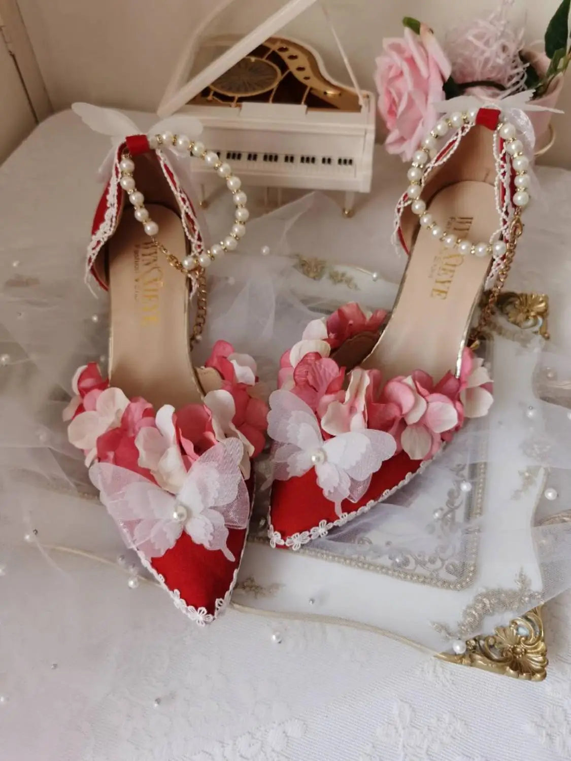 Stylish Lace Pumps for a Chic Look--Sohiwoo Lolita red flower feast French palace vintage Chinese style high heels kawaii shoes cosplay loli women shoes princess kawaii