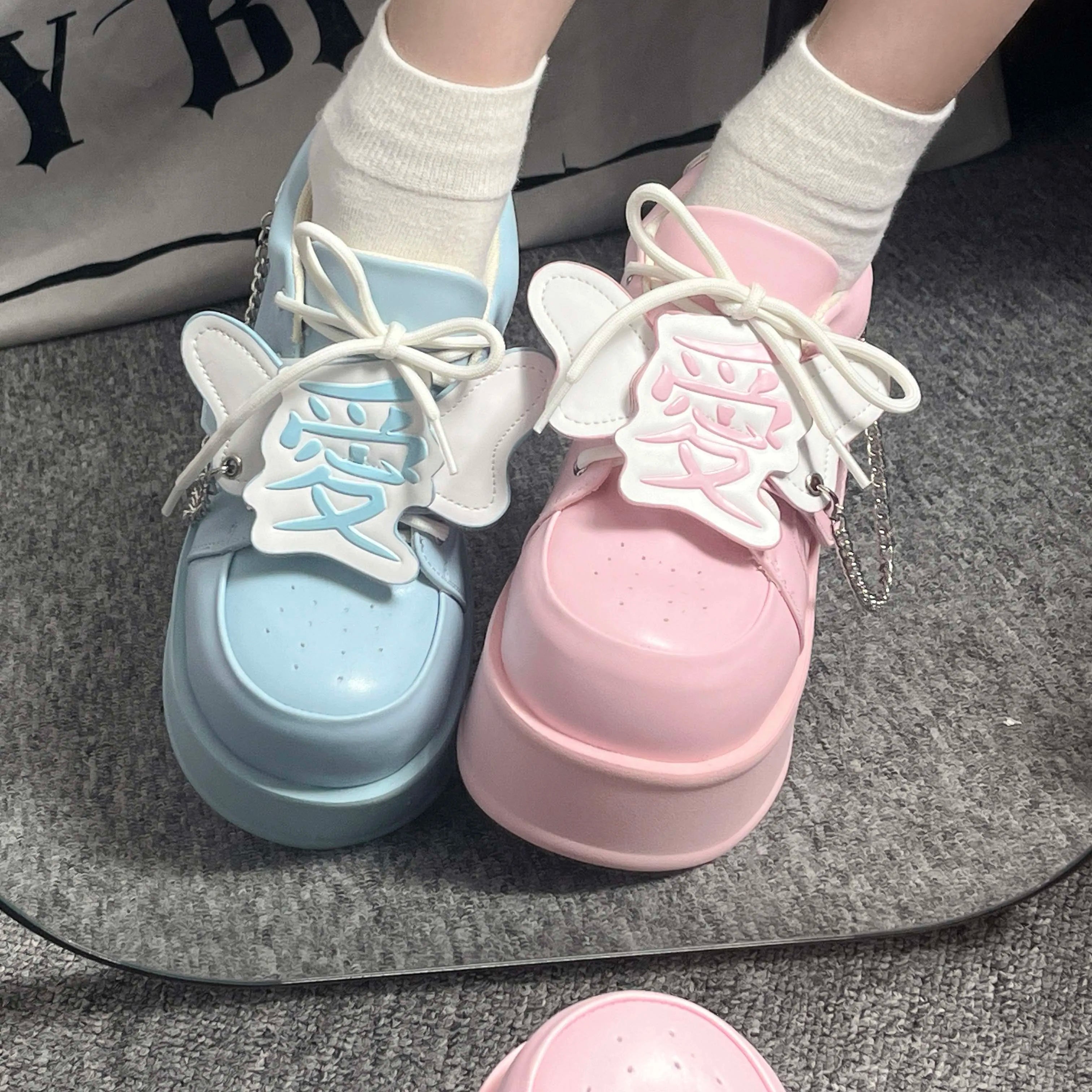 Sohiwoo Original Water Color System Pink Medical Department Sweet Cool Platform Shoes Girl Female Y2K Chunky Heel Leather Shoes Pumps---Comfortable Leather Pumps for Office and Everyday Wear