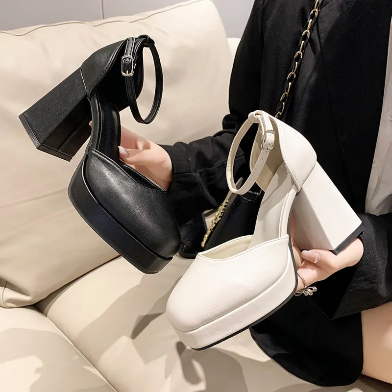 Stylish Ankle Strap Heels for Women--Sohiwoo Platform Shoes Pumps Super High Heels Chunky Women's Social Hoof Elegant Woman Heeled Ankle Strap Sexy Dress Strip Pole Dance