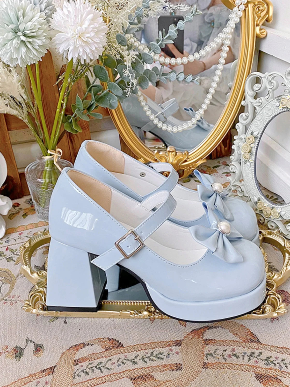 Trendy Chunky Heel Pumps for Casual Wear--Sohiwoo Sweet Original Lolita High Heels Japanese Cute Thick Sole Elevated Round Toe Lolita Medium Heels Lo Shoes Female