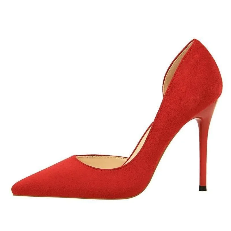 Stiletto Heel Pumps with Perfect Fit--Solid Color Pointed Toe Flock Pumps-Fashionable & Classic