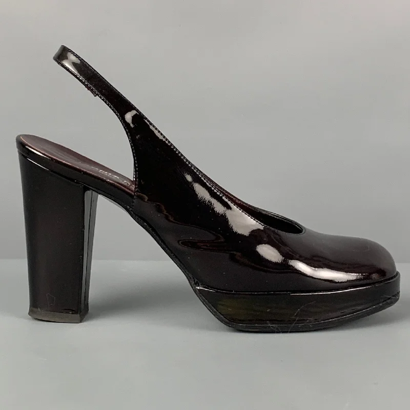 Sleek and Shiny Patent Pump Heels for a Polished Look--SONIA RYKIEL Size 6 Dark Brown Patent Leather Slingback Pumps