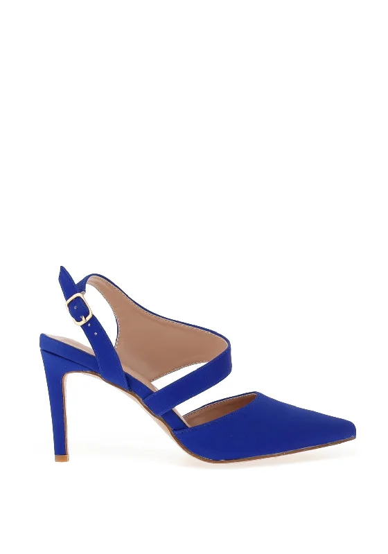 Stiletto Heel Pumps with Perfect Fit--Sorento Castlemarty Sling Back Pointed Toe Heel Shoe, Blue Shine-Fashionable & Classic