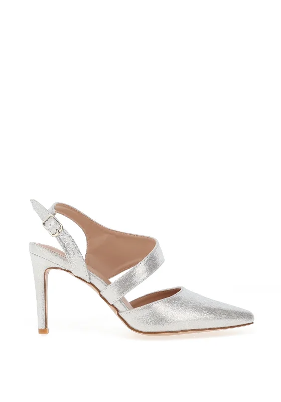 Stiletto Heel Pumps with Perfect Fit--Sorento Castlemarty Sling Back Pointed Toe Heel Shoe, Crystal Shine-Fashionable & Classic