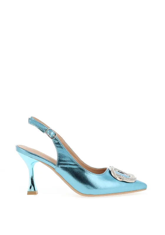 Sorento Ellingham Embellished Sling Back Heeled Shoes, Blue---Chic Embellished Pumps for a Glamorous Look