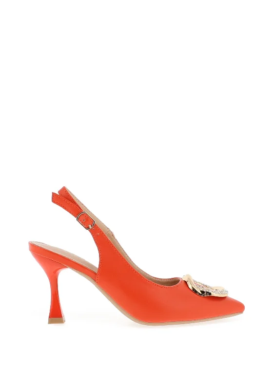 Sorento Ellingham Embellished Sling Back Heeled Shoes, Coral---Chic Embellished Pumps for a Glamorous Look