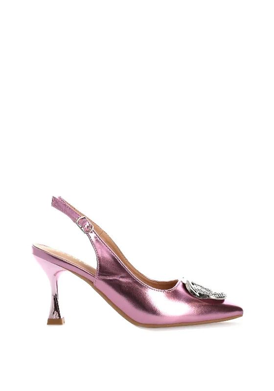 Sorento Ellingham Embellished Sling Back Heeled Shoes, Pink---Chic Embellished Pumps for a Glamorous Look