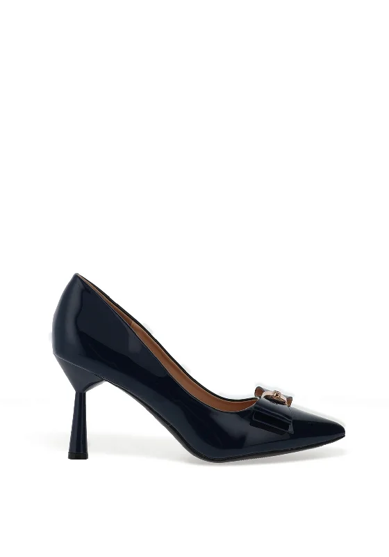 Sleek and Shiny Patent Pump Heels for a Polished Look--Sorento Fitzwilton Patent Bow Court Heels, Navy