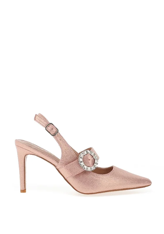 Stiletto Heel Pumps with Perfect Fit--Sorento Heskin Metallic Buckle Pointed Toe Heel Shoe, Pink Frosted-Fashionable & Classic