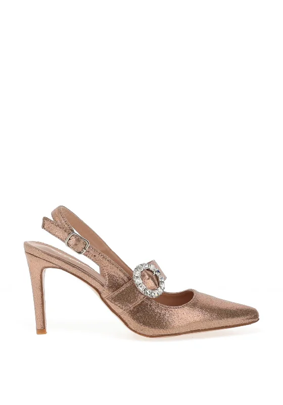 Stiletto Heel Pumps with Perfect Fit--Sorento Heskin Metallic Buckle Pointed Toe Heel Shoe, Rose Frosted-Fashionable & Classic