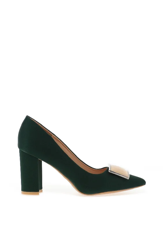 Versatile Heeled Sandals for Any Occasion---Sorento Johnstown Brooch Pointed Court Heels, Forest Green