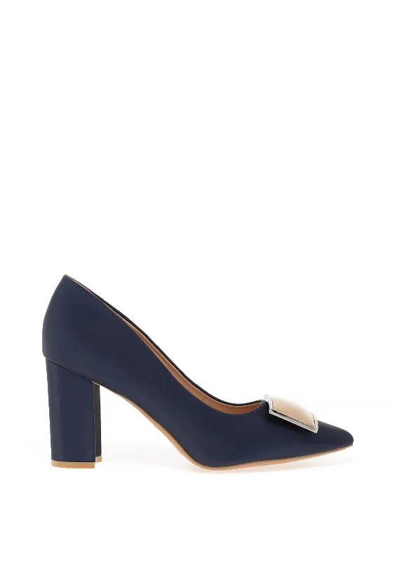 Versatile Heeled Sandals for Any Occasion---Sorento Johnstown Brooch Pointed Court Heels, Navy