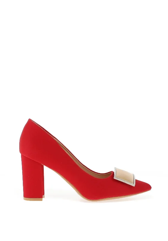 Versatile Heeled Sandals for Any Occasion---Sorento Johnstown Brooch Pointed Court Heels, Red