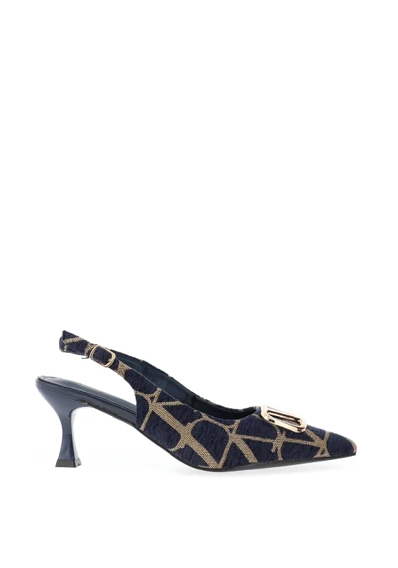 Versatile Heeled Sandals for Any Occasion---Sorento Peterstone Brooch Detail Heels, Navy