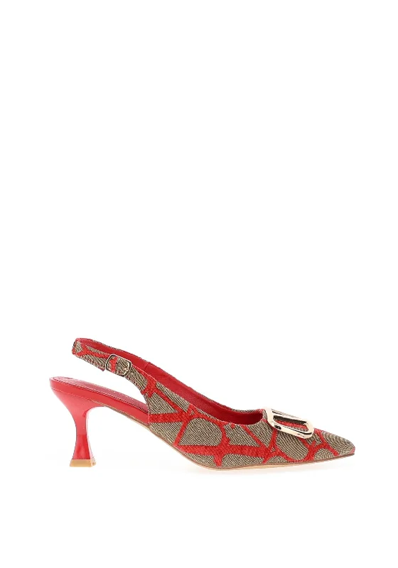 Versatile Heeled Sandals for Any Occasion---Sorento Peterstone Brooch Detail Heels, Red