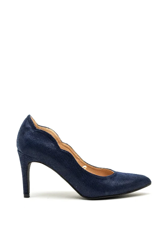 Versatile Heeled Sandals for Any Occasion---Sorento Raheen Scalloped Edge Court Shoes, Navy