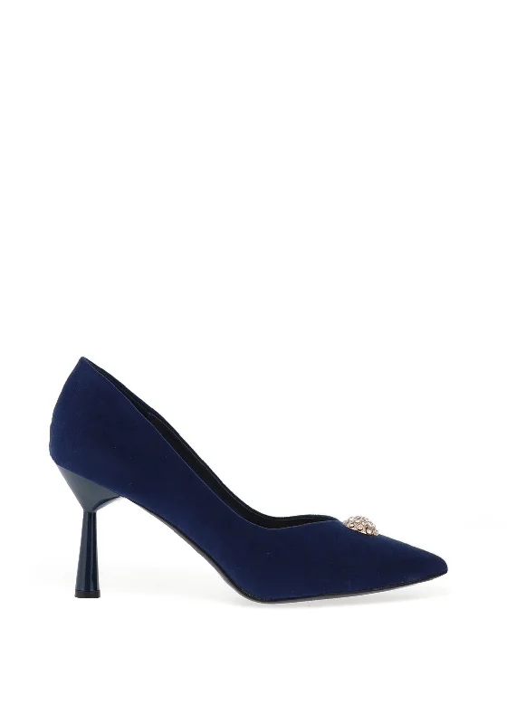 Versatile Heeled Sandals for Any Occasion---Sorento Riverbank Pointed Court Heels, Navy