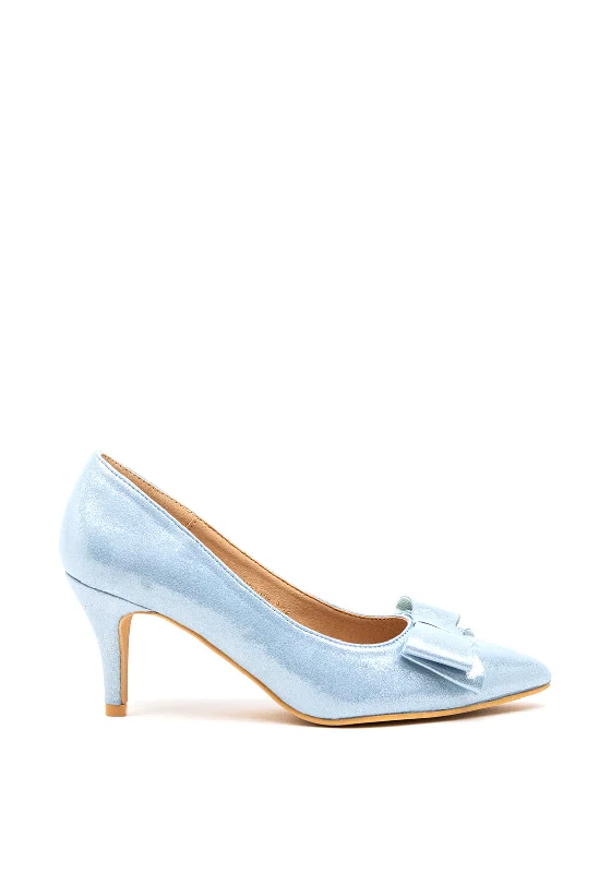 Stiletto Heel Pumps with Perfect Fit--Sorento Sandbrook Bow Pointed Toe Court Shoes, Blue-Fashionable & Classic