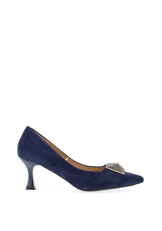 Affordable Suede Ankle Pumps for All-Day Wear--Sorento Secret Garden Faux Suede Embellished Heels, Navy