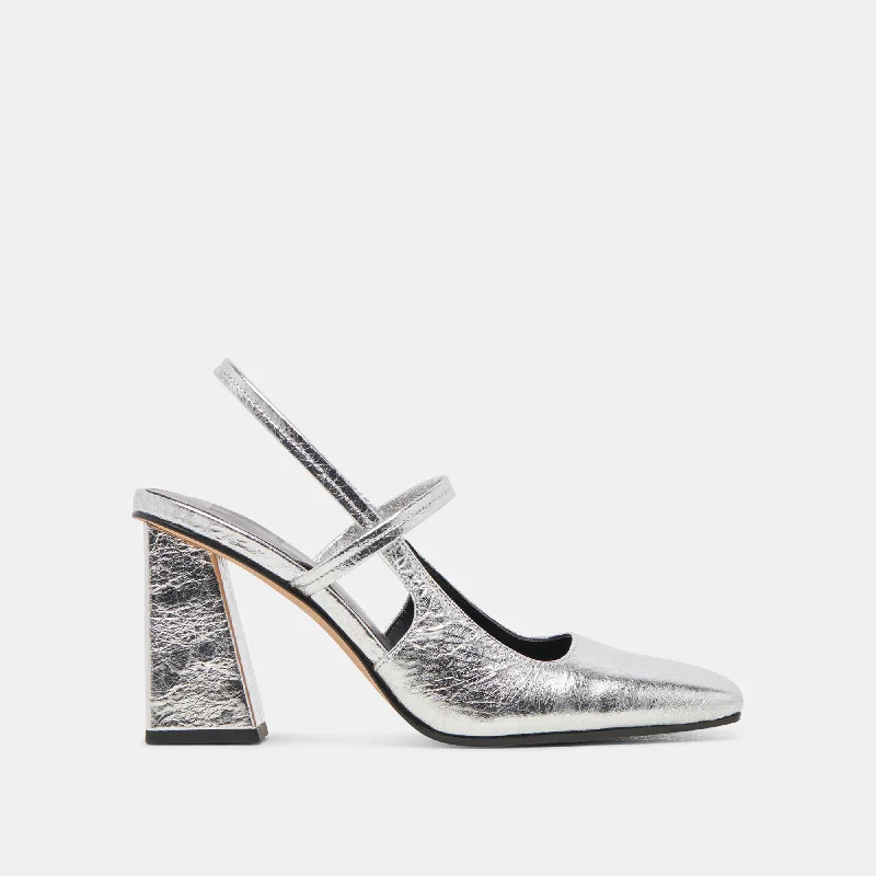 SOYER HEELS SILVER DISTRESSED LEATHER---Comfortable Leather Pumps for Office and Everyday Wear