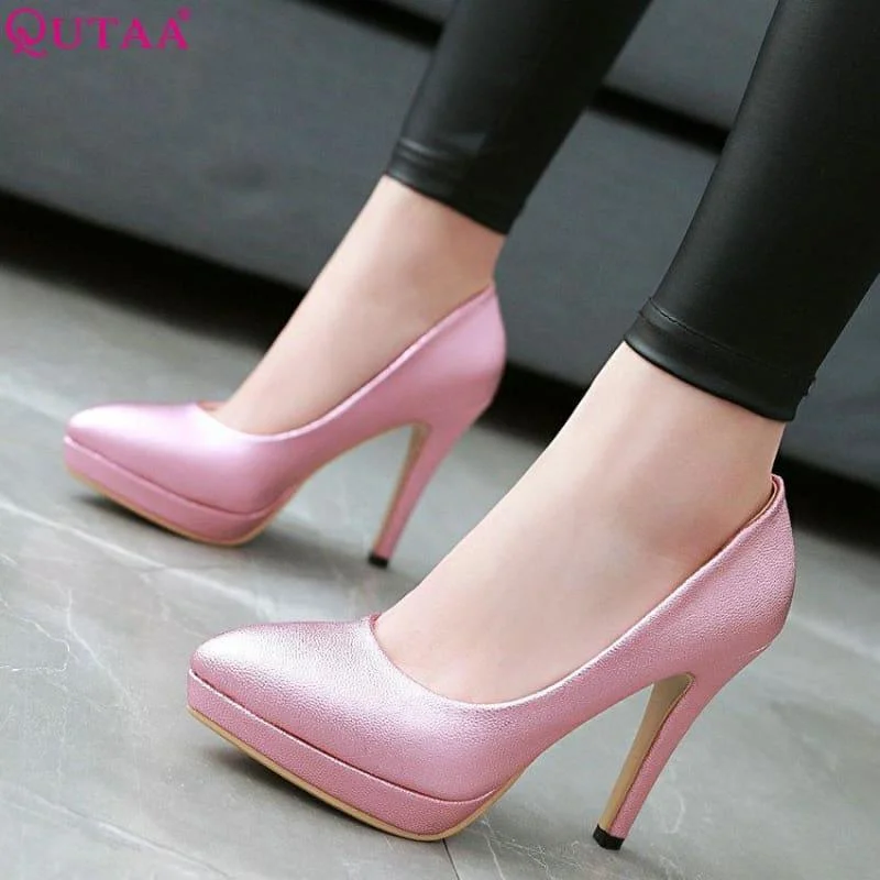 Stylish Slip-On Pumps for Quick Elegance---Spring Color  Platform Slip on Thin High Heel Sexy All Match Ladies Wedding Pumps