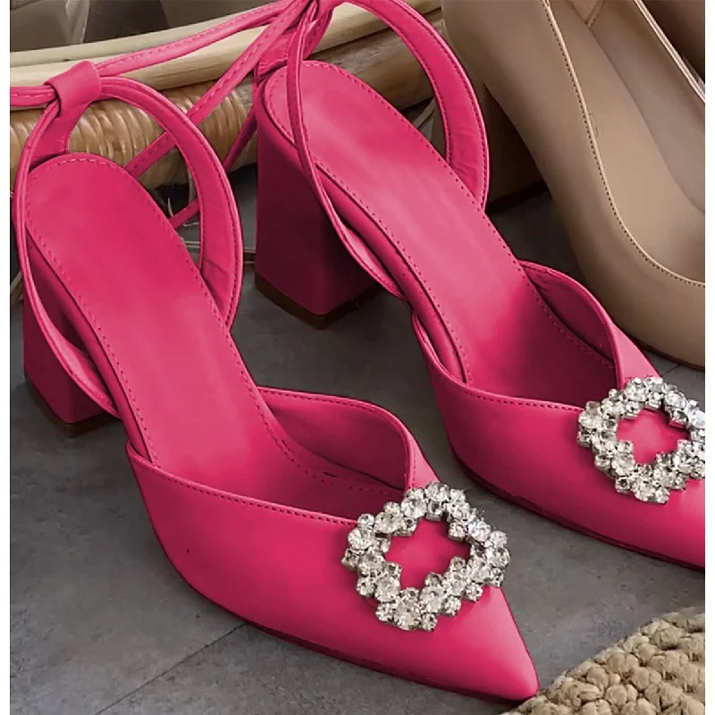 Affordable Rhinestone Pumps for a Dazzling Look---Square Rhinestone Thick Heel