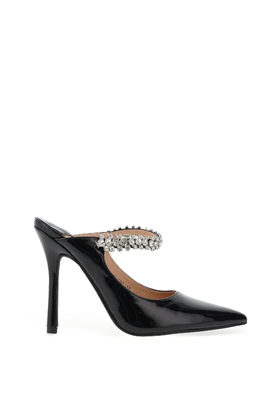 Sleek and Shiny Patent Pump Heels for a Polished Look--Zen Collection Patent Embellished Strap Heeled Shoes, Black