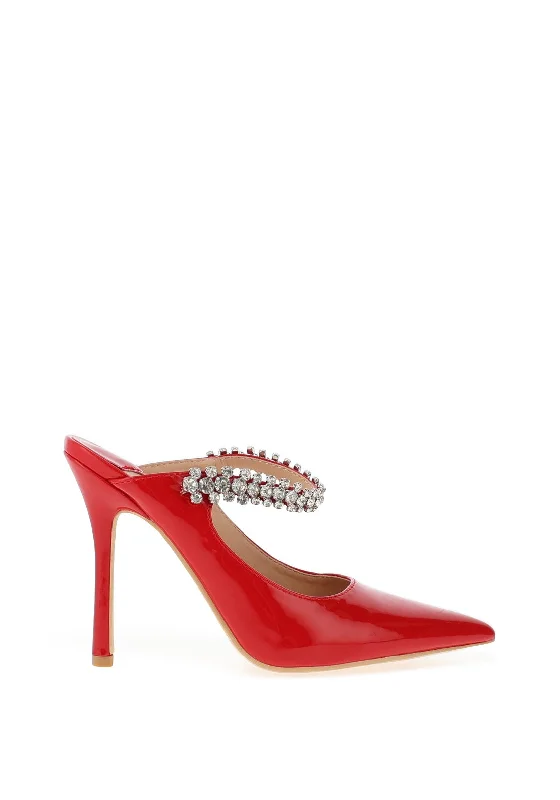 Sleek and Shiny Patent Pump Heels for a Polished Look--Zen Collection Patent Embellished Strap Heeled Shoes, Red