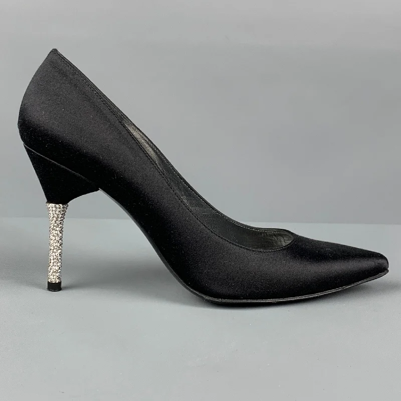 Affordable Rhinestone Pumps for a Dazzling Look---STUART WEITZMAN Size 6.5 Black Silver Silk Rhinestones Pumps