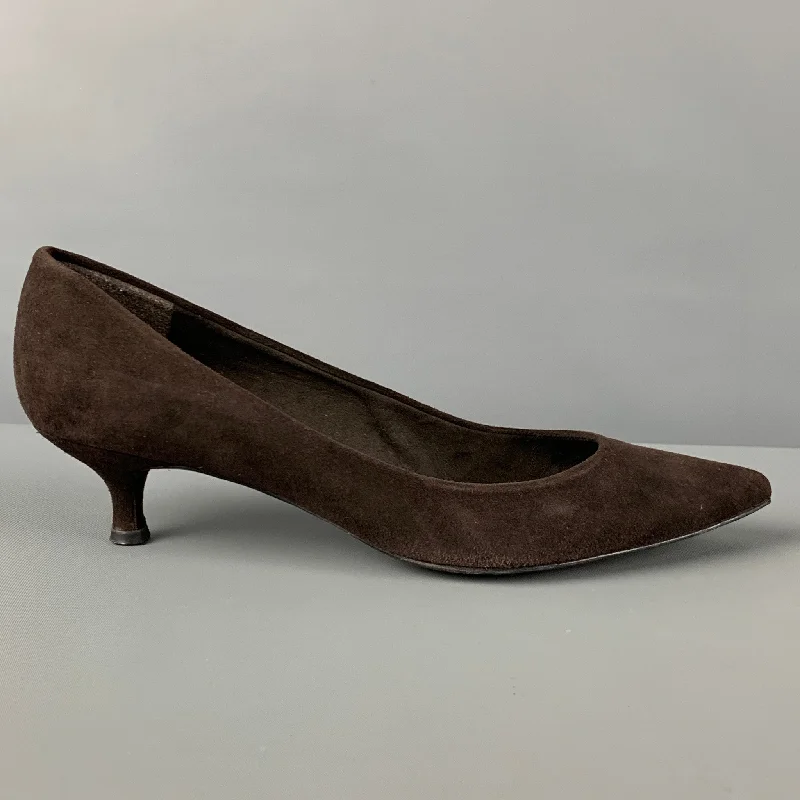 STUART WEITZMAN Size 9.5 Brown Suede Kitten Heel Pumps---Fashionable Kitten Heels for Date Night