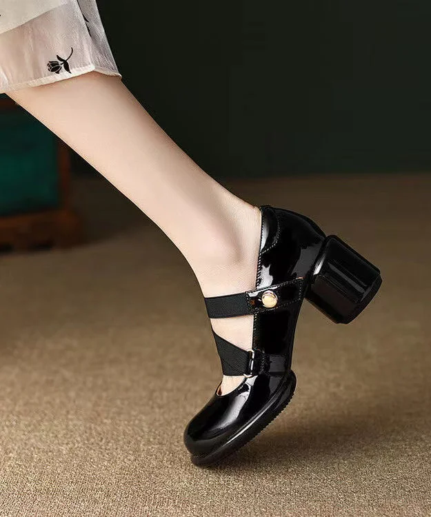 Versatile Dress Heels for Formal and Casual Wear---Stylish Black Elastic Band Buckle Strap Chunky Heel