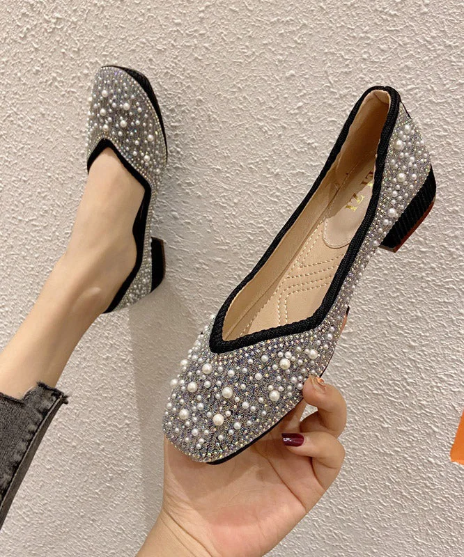 Versatile Dress Heels for Formal and Casual Wear---Stylish Black Splicing Diamond Chunky High Shoes