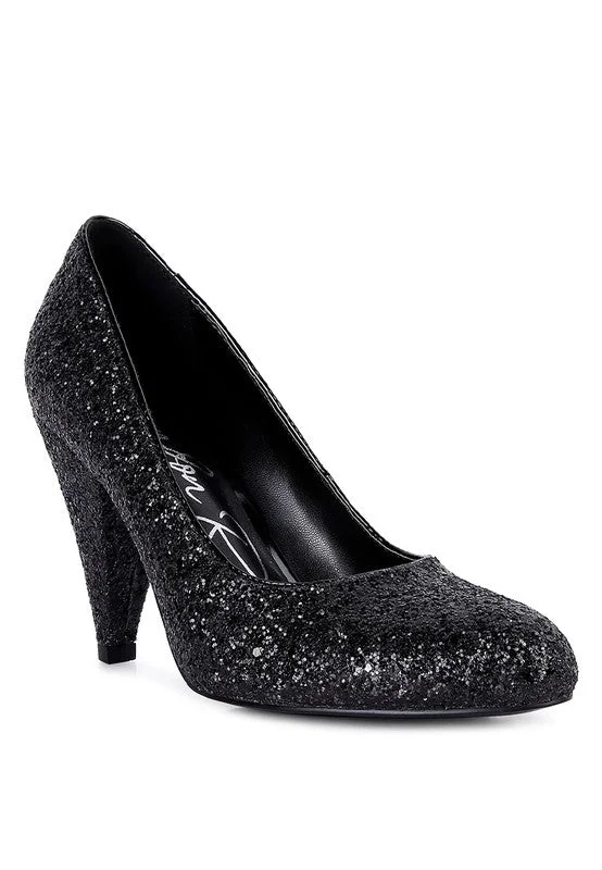 Sugar Plum - Glitter Conical Heel Pumps for women---Trendy Glitter Heels for a Glamorous Look