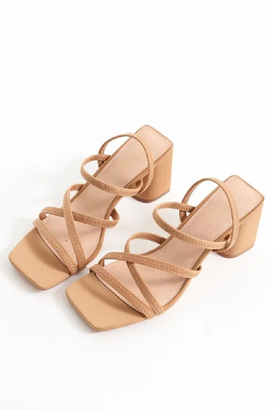 Suki Nude Strappy Mid Heel---Affordable Strappy Platform Heels with Premium Quality