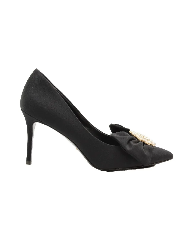 Black Satin Bow High Heeled PumpsAffordable Satin Heels with a Luxe Touch