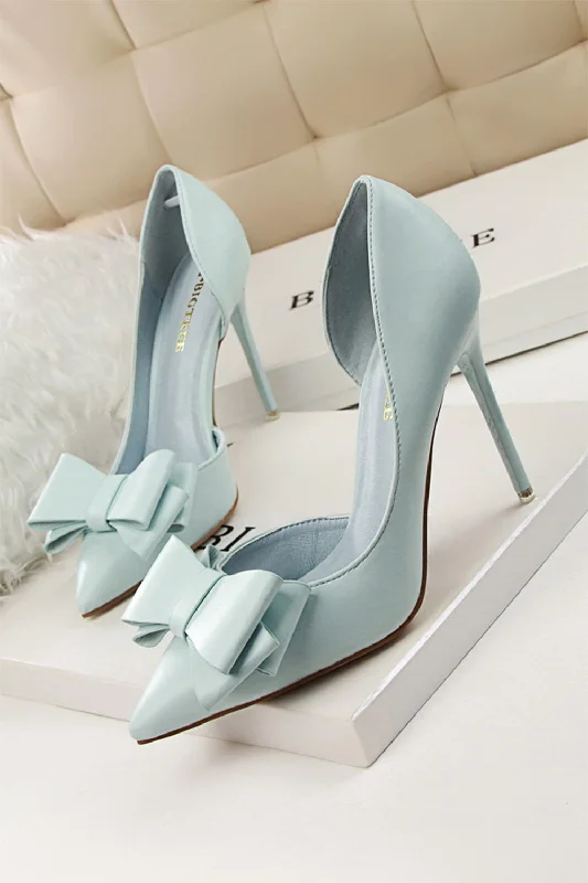 Sweet Bow Pointed Side Hollow High Heels---Charming Bow Pumps for a Cute and Stylish Look