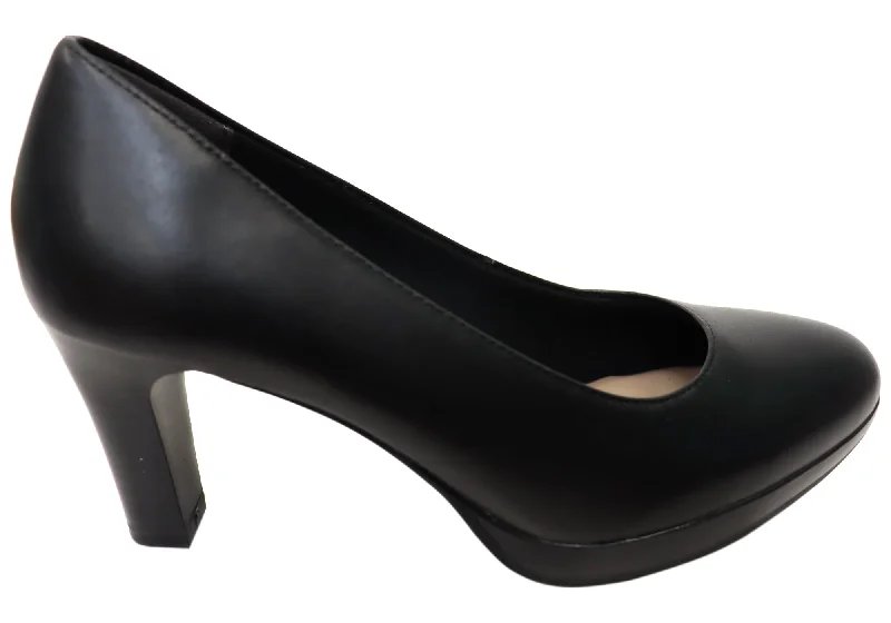 Tamaris Angela Womens Platform Leather Court Shoes Heels---Comfortable Leather Pumps for Office and Everyday Wear