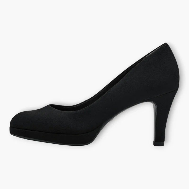 Affordable Suede Ankle Pumps for All-Day Wear--Tamaris Black Faux Suede Heels with Modern Comfort