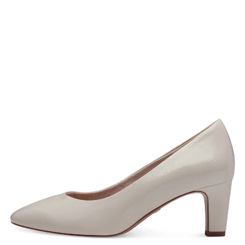 Sleek and Shiny Patent Pump Heels for a Polished Look--Tamaris Ivory Patent Block Heel Pumps: Style & Comfort