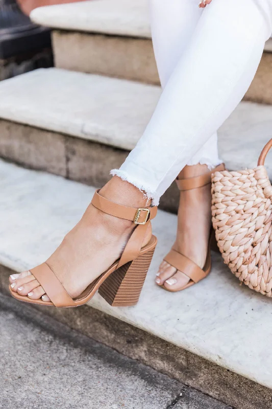 Trendy Chunky Heel Pumps for Casual Wear--Teagan Tan Wooden Block Heels FINAL SALE