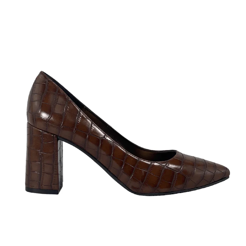 'Tanya 2'  vegan high heel by Zette Shoes - brown croc---Fashionable Kitten Heels for Date Night