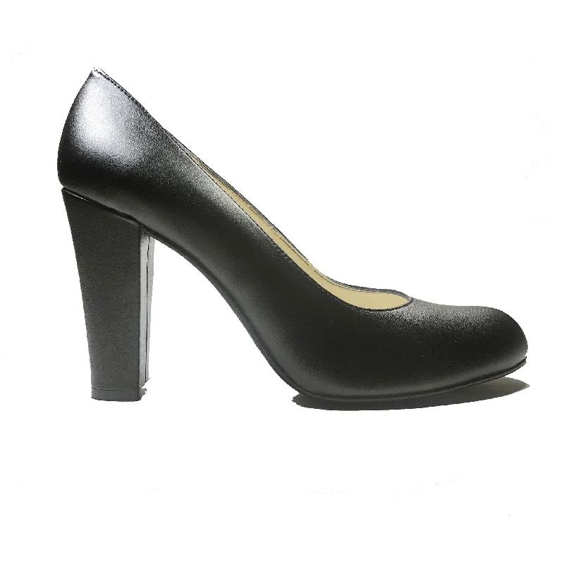 'Tanya' Black vegan leather high heel by Zette Shoes---Comfortable Leather Pumps for Office and Everyday Wear