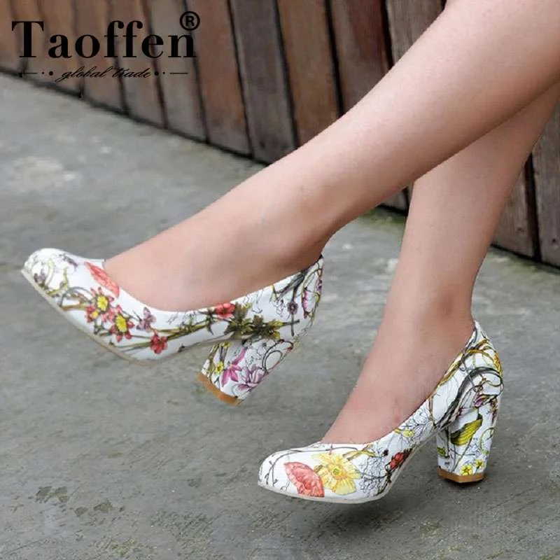 Versatile Dress Heels for Formal and Casual Wear---Taoffen Spring Autumn Plus Size 31-47 Print Women Shoes Princess Style High-Heeled Party Date Wedding Pumps Female Shoes Woman