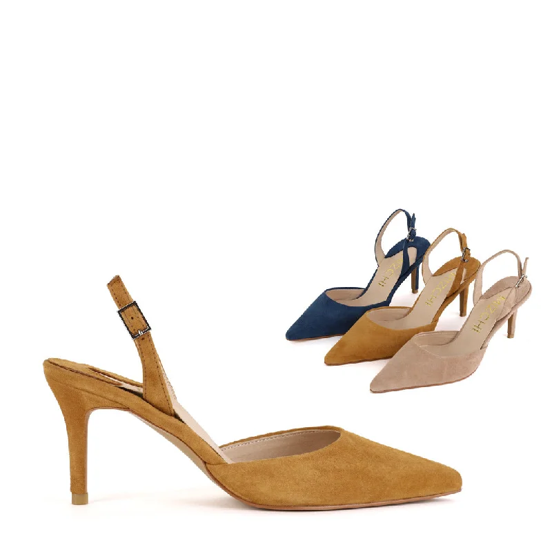 Affordable Suede Ankle Pumps for All-Day Wear--TESORO - camel suede slingback