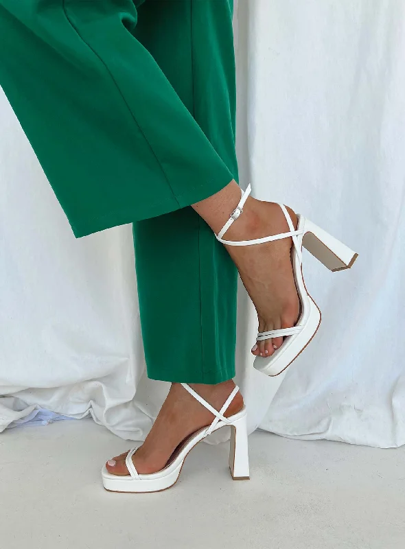 Stylish Ankle Strap Heels for Women--Tessie Ankle Strap Heels Matte White