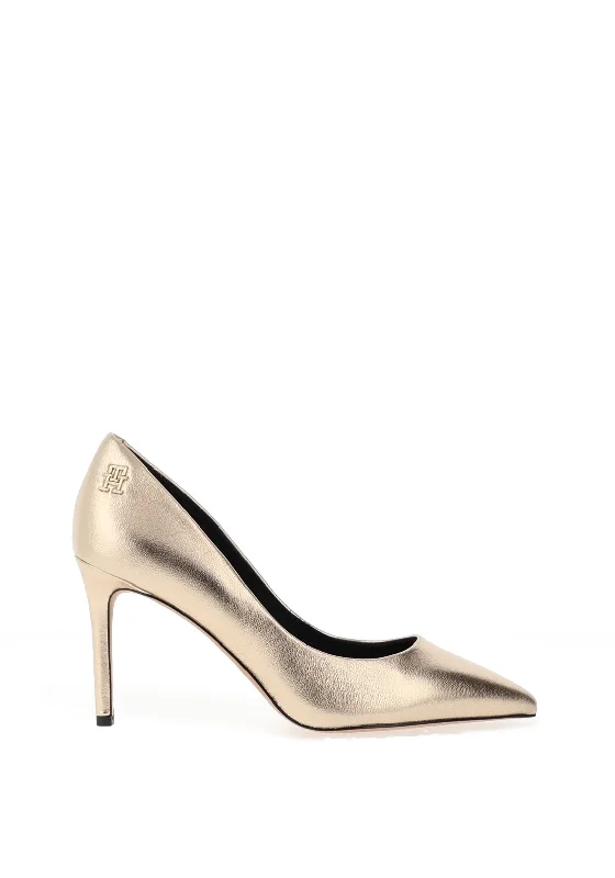 Stiletto Heel Pumps with Perfect Fit--Tommy Hilfiger Metallic Pointed Toe Stilettos, Gold-Fashionable & Classic