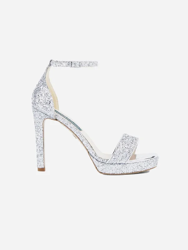 The Las Vegas Vegan Leather Glittered Stilettos | Platinum---Trendy Glitter Heels for a Glamorous Look