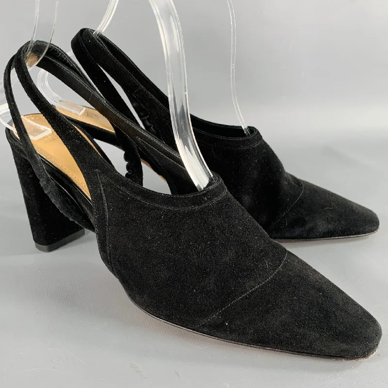 Affordable Suede Ankle Pumps for All-Day Wear--THE ROW Size 7.5 Black Suede Slingback Pumps