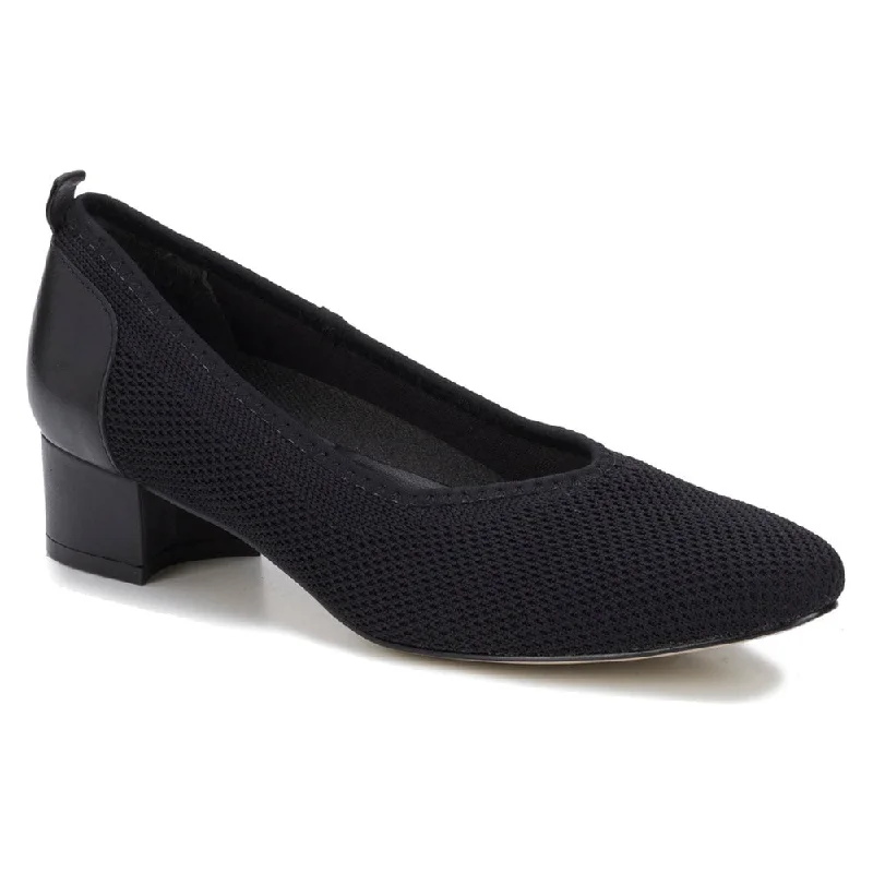 Walking Cradles Hester Heel Black Knit Fabric/Black Cashmere Leather (Women's)---Comfortable Leather Pumps for Office and Everyday Wear